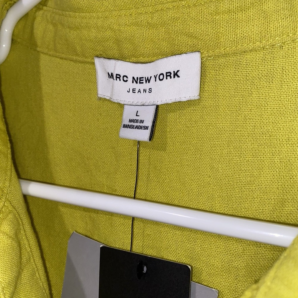 NWT Marc New York Jeans L Linen Blend Cropped Camp Shirt Chartreuse Lime Green - Picture 5 of 8